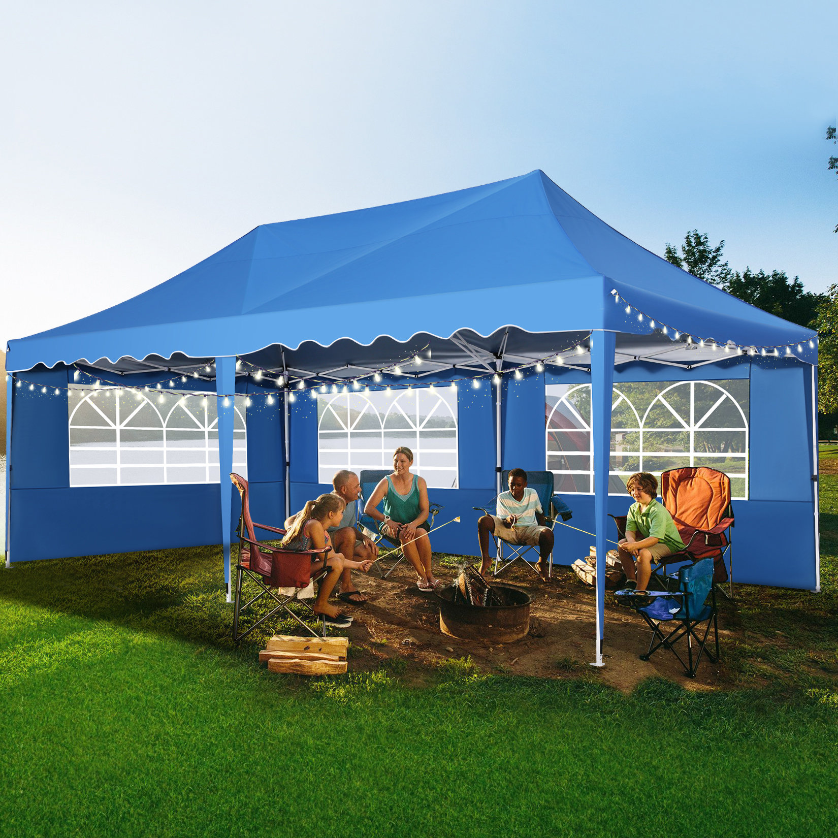 HOTEEL 10X20 FT Pop Up Gazebo with 6 Sides Waterproof Party Tent